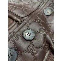 Gucci Women GG Leather Bomber Jacket Brown Lambskin Front Patch Pockets (1)
