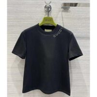 Gucci Women GG Light Cotton Jersey Shirt Black Crystal Short Sleeves (7)