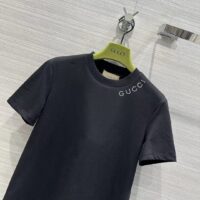 Gucci Women GG Light Cotton Jersey Shirt Black Crystal Short Sleeves (7)