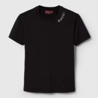 Gucci Women GG Light Cotton Jersey Shirt Black Crystal Short Sleeves (7)