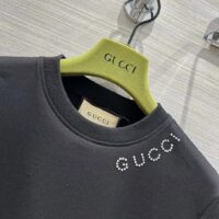 Gucci Women GG Light Cotton Jersey Shirt Black Crystal Short Sleeves (7)