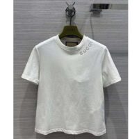 Gucci Women GG Light Cotton Jersey Shirt Crystal Round Neck Short Sleeves (6)