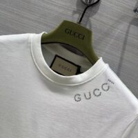 Gucci Women GG Light Cotton Jersey Shirt Crystal Round Neck Short Sleeves (6)