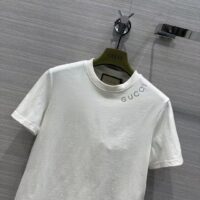 Gucci Women GG Light Cotton Jersey Shirt Crystal Round Neck Short Sleeves (6)