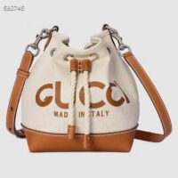 Gucci Women GG Mini Shoulder Bag Gucci Print Beige Cotton Linen Canvas (9)