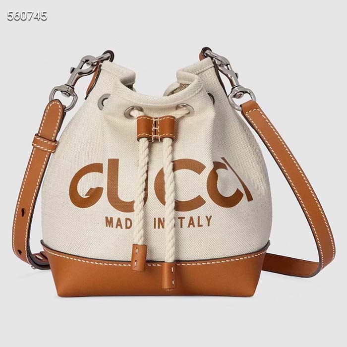 Gucci Women GG Mini Shoulder Bag Gucci Print Beige Cotton Linen Canvas