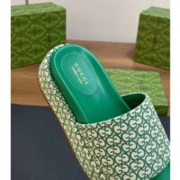 Gucci Women GG Platform Slide Sandal Ivory Green Canvas Jacquard (8)