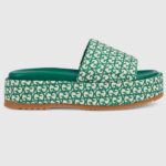 Gucci Women GG Platform Slide Sandal Ivory Green Canvas Jacquard