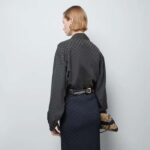 Gucci Women GG Silk Crêpe Shirt Neck Bow V Neck Gathered Yoke - Image 12