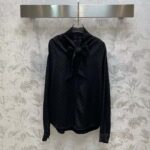 Gucci Women GG Silk Crêpe Shirt Neck Bow V Neck Gathered Yoke - Image 2