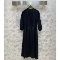 Gucci Women GG Silk Satin Georgette Dress Black Crewneck Flared Skirt (5)