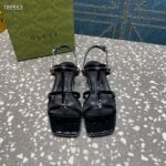Gucci Women GG Slim Horsebit Flat Sandal Black Leather Ankle Buckle - Image 3