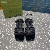 Gucci Women GG Slim Horsebit Flat Sandal Black Leather Ankle Buckle (5)