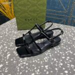 Gucci Women GG Slim Horsebit Flat Sandal Black Leather Ankle Buckle - Image 6