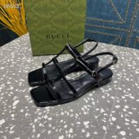 Gucci Women GG Slim Horsebit Flat Sandal Black Leather Ankle Buckle (5)