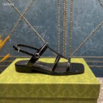 Gucci Women GG Slim Horsebit Flat Sandal Black Leather Ankle Buckle - Image 2