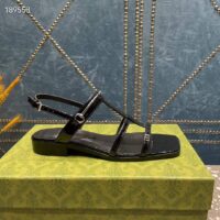 Gucci Women GG Slim Horsebit Flat Sandal Black Leather Ankle Buckle (5)