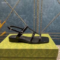 Gucci Women GG Slim Horsebit Flat Sandal Black Leather Ankle Buckle (5)