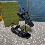 Gucci Women GG Slim Horsebit Flat Sandal Black Leather Ankle Buckle - Image 5