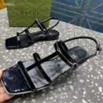 Gucci Women GG Slim Horsebit Flat Sandal Black Leather Ankle Buckle - Image 9