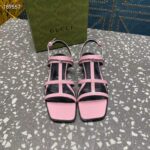Gucci Women GG Slim Horsebit Flat Sandal Pink Leather Ankle Buckle - Image 6