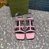 Gucci Women GG Slim Horsebit Flat Sandal Pink Leather Ankle Buckle (2)