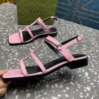 Gucci Women GG Slim Horsebit Flat Sandal Pink Leather Ankle Buckle (2)