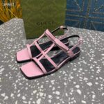 Gucci Women GG Slim Horsebit Flat Sandal Pink Leather Ankle Buckle - Image 7