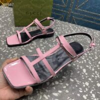 Gucci Women GG Slim Horsebit Flat Sandal Pink Leather Ankle Buckle (2)