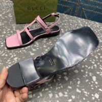 Gucci Women GG Slim Horsebit Flat Sandal Pink Leather Ankle Buckle (2)