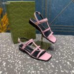 Gucci Women GG Slim Horsebit Flat Sandal Pink Leather Ankle Buckle - Image 3