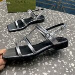 Gucci Women GG Slim Horsebit Flat Sandal Silver Leather Ankle Buckle - Image 8