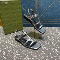 Gucci Women GG Slim Horsebit Flat Sandal Silver Leather Ankle Buckle (10)