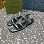 Gucci Women GG Slim Horsebit Flat Sandal Silver Leather Ankle Buckle - Image 5