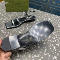 Gucci Women GG Slim Horsebit Flat Sandal Silver Leather Ankle Buckle (10)