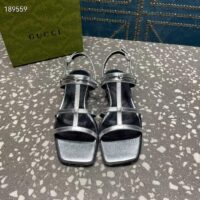 Gucci Women GG Slim Horsebit Flat Sandal Silver Leather Ankle Buckle (10)