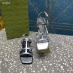 Gucci Women GG Slim Horsebit Flat Sandal Silver Leather Ankle Buckle - Image 6