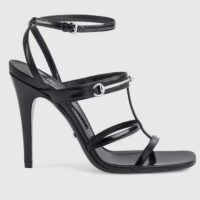 Gucci Women GG Slim Horsebit Sandal Black Leather High Heel (2)