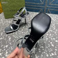 Gucci Women GG Slim Horsebit Sandal Silver Leather High Heel (6)