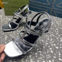 Gucci Women GG Slim Horsebit Sandal Silver Leather High Heel (6)