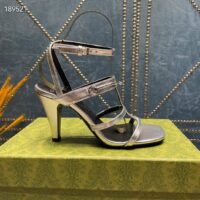 Gucci Women GG Slim Horsebit Sandal Silver Leather High Heel (6)