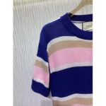 Gucci Women GG Striped Cotton Wool Dress Patch Round Neck - Image 5