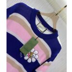 Gucci Women GG Striped Cotton Wool Dress Patch Round Neck - Image 4