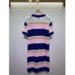 Gucci Women GG Striped Cotton Wool Dress Patch Round Neck - Image 3
