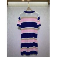 Gucci Women GG Striped Cotton Wool Dress Patch Round Neck (3)