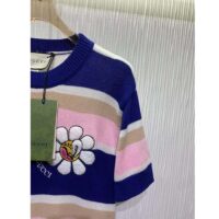 Gucci Women GG Striped Cotton Wool Dress Patch Round Neck (3)