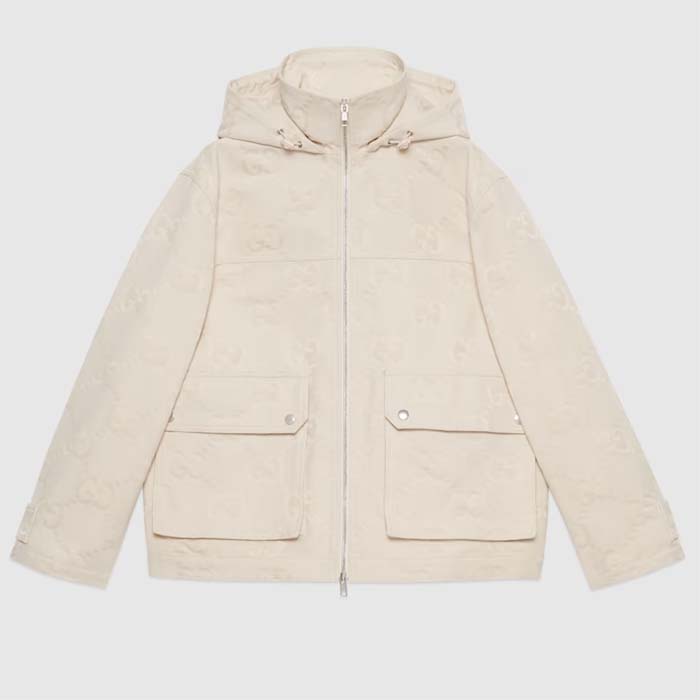 Gucci Women Jumbo GG Canvas Puffer Jacket Cotton Lined High Neck