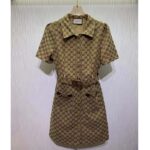 Gucci Women Original GG Canvas Jumpsuit Point Neck Short Sleeves - Image 2