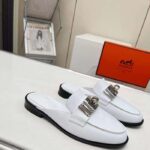 Hermes Unisex Iota Mule Blanc De Paris White Leather – Image 2