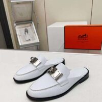 Hermes Unisex Iota Mule Blanc De Paris White Leather (2)